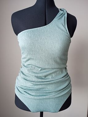 One-Shoulder Seafoam Green Ruched Swimwear